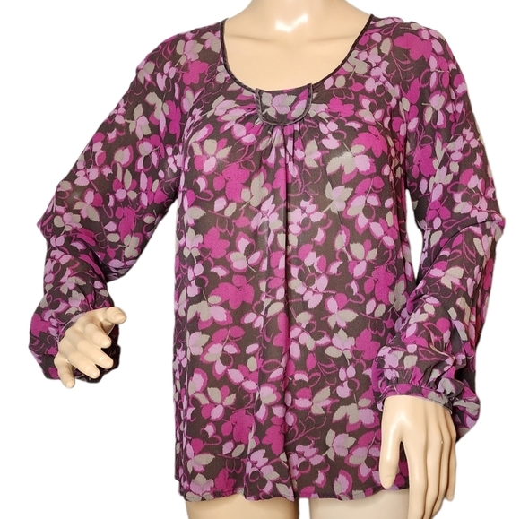 J. Jill silk blouse. Long sleeve.  Brown purple floral.  Size XS. - Picture 1 of 15